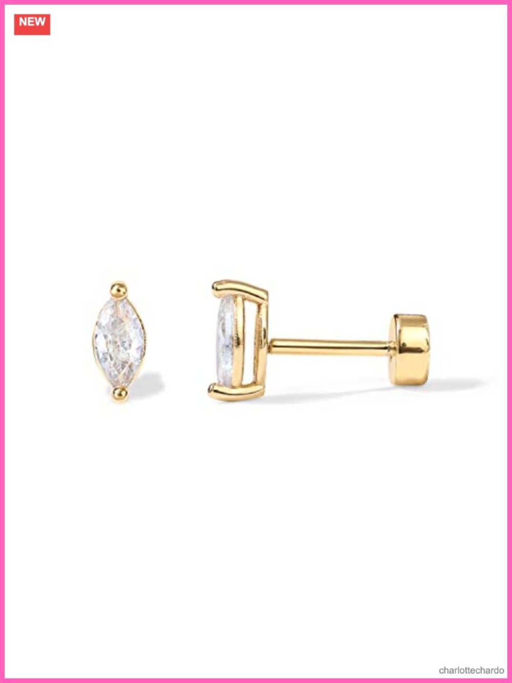 14K Gold Plated Flat Back Stud Earrings for Women, Hypoallergenic CZ Screw Back